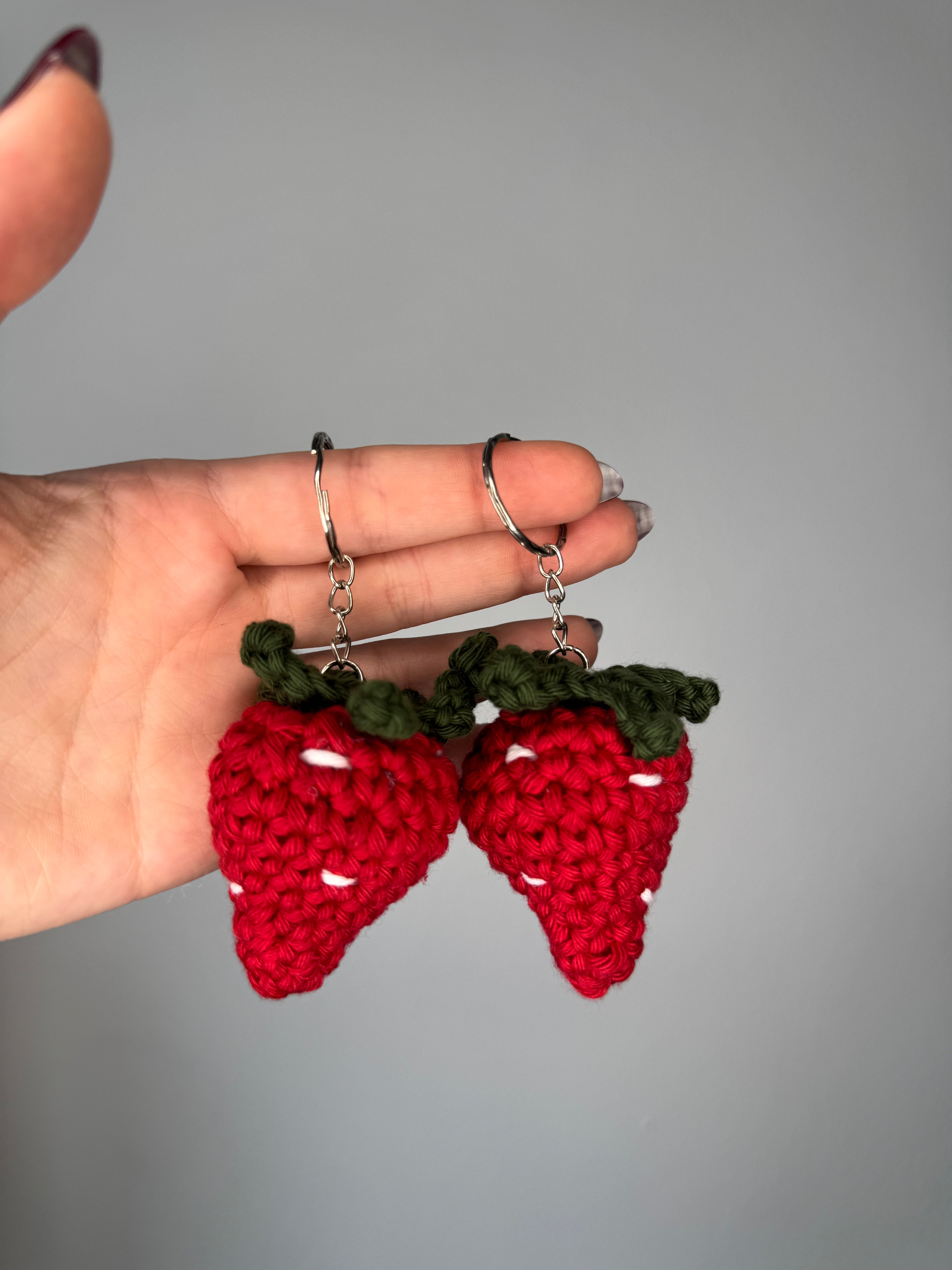 Crochet strawberry keychain