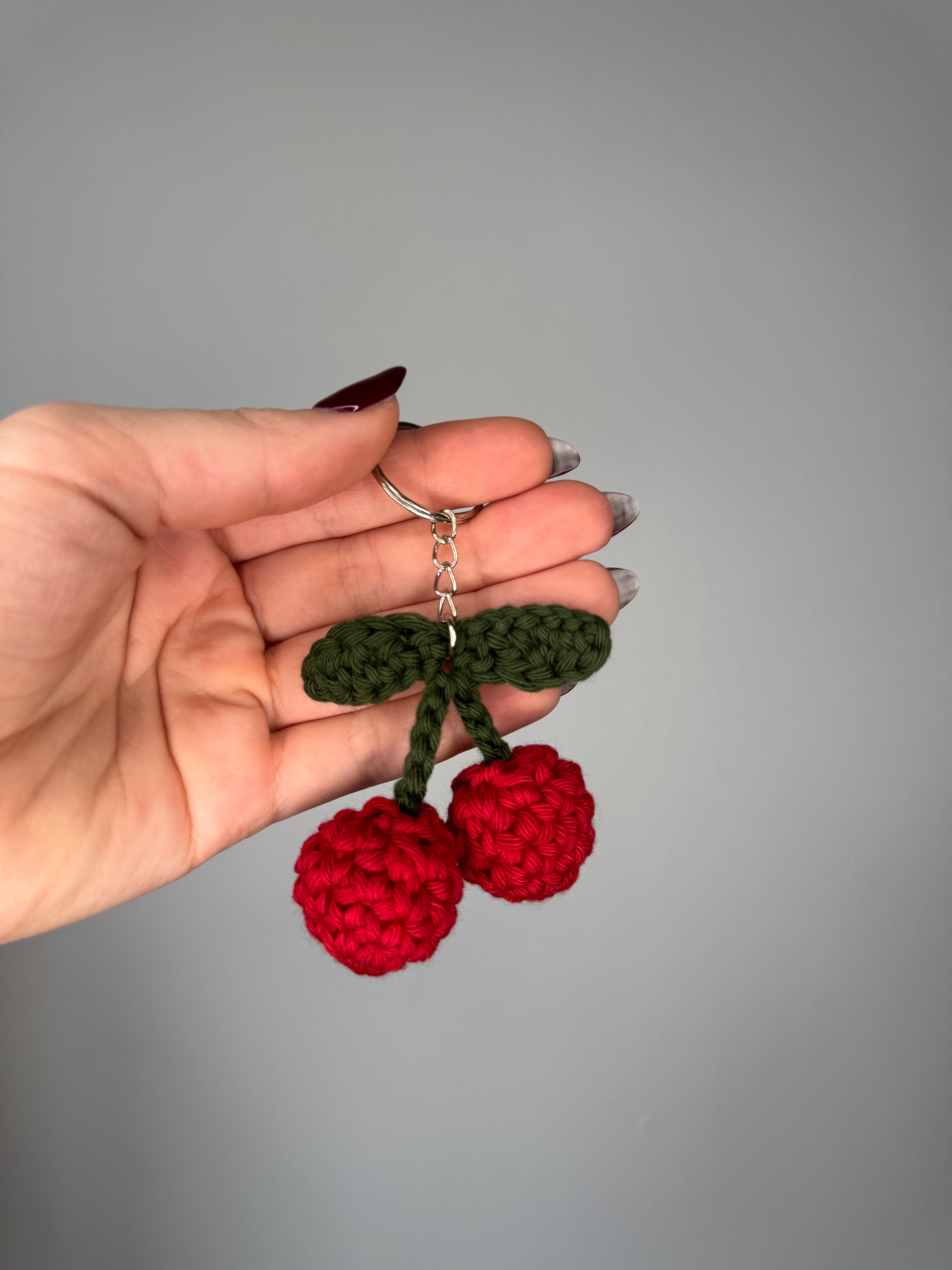 Crochet cherry keychain